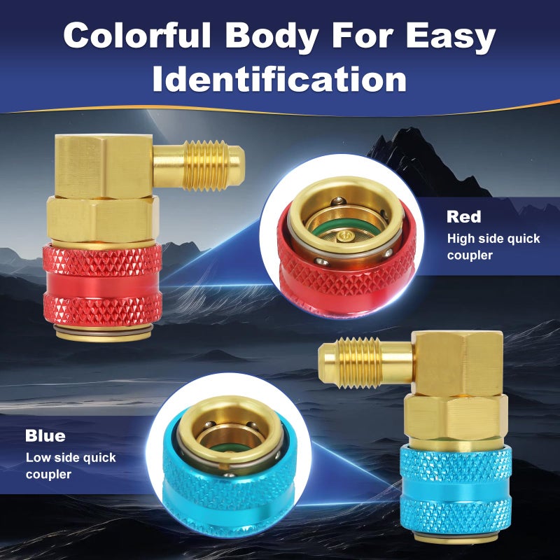 Ketofa 134a Quick Coupler, AC R134a Adapter Fittings Quick Connector, 1/4" SAE Male Flare High/Low A/C Freon Manifold Gauge Hose Conversion Kit - Image 3